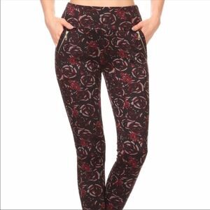 FLORAL Zipered Pocket legging jegging pant waist stretch figure flattering NWT